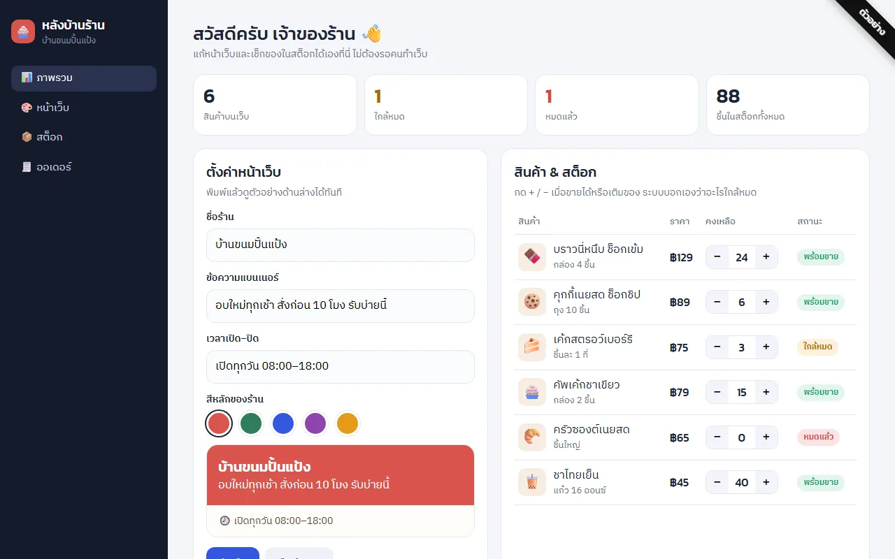 ตัวอย่างเว็บหลังร้านจัดการสต็อก